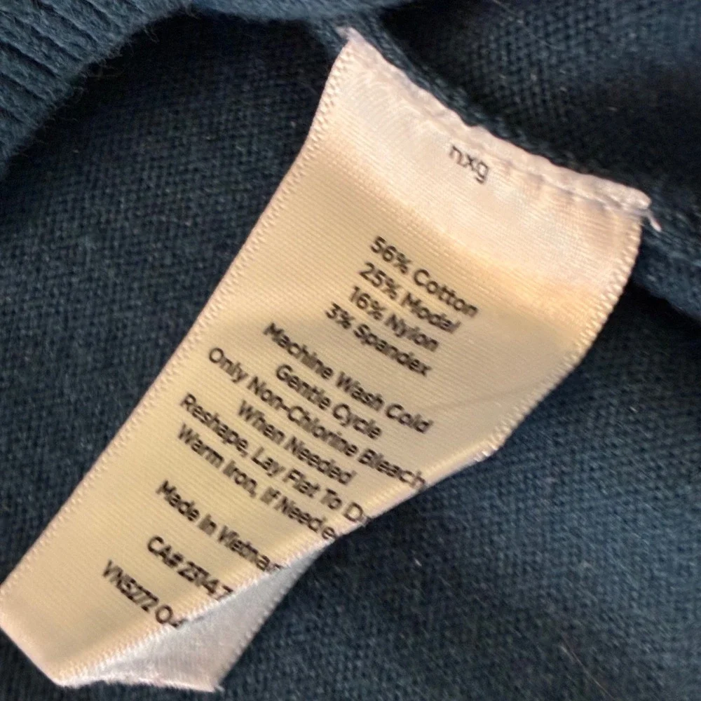 Talbots Petite Teal Blue Turtleneck Sweater‎ Button Cuff Cotton Modal Knit P